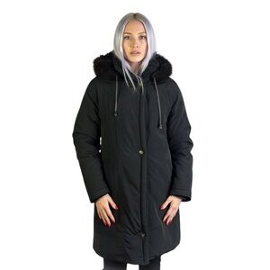 NUAGE BLACK PARKA COAT OVERSIZED JACKET FAUX FUR VINTAGE COAT XS
